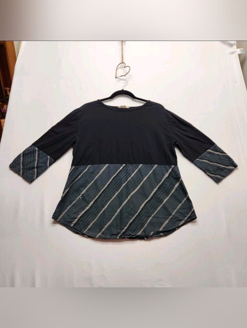 ⭐️MarketPlace Handwork of India Black Striped Mixed Media Tunic Top Small